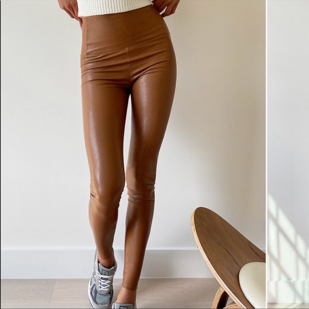 ARITZIA WILFRED Brown Vegan Leather Faux Leather Leggings Daria Pant Sz XS - Picture 10 of 16